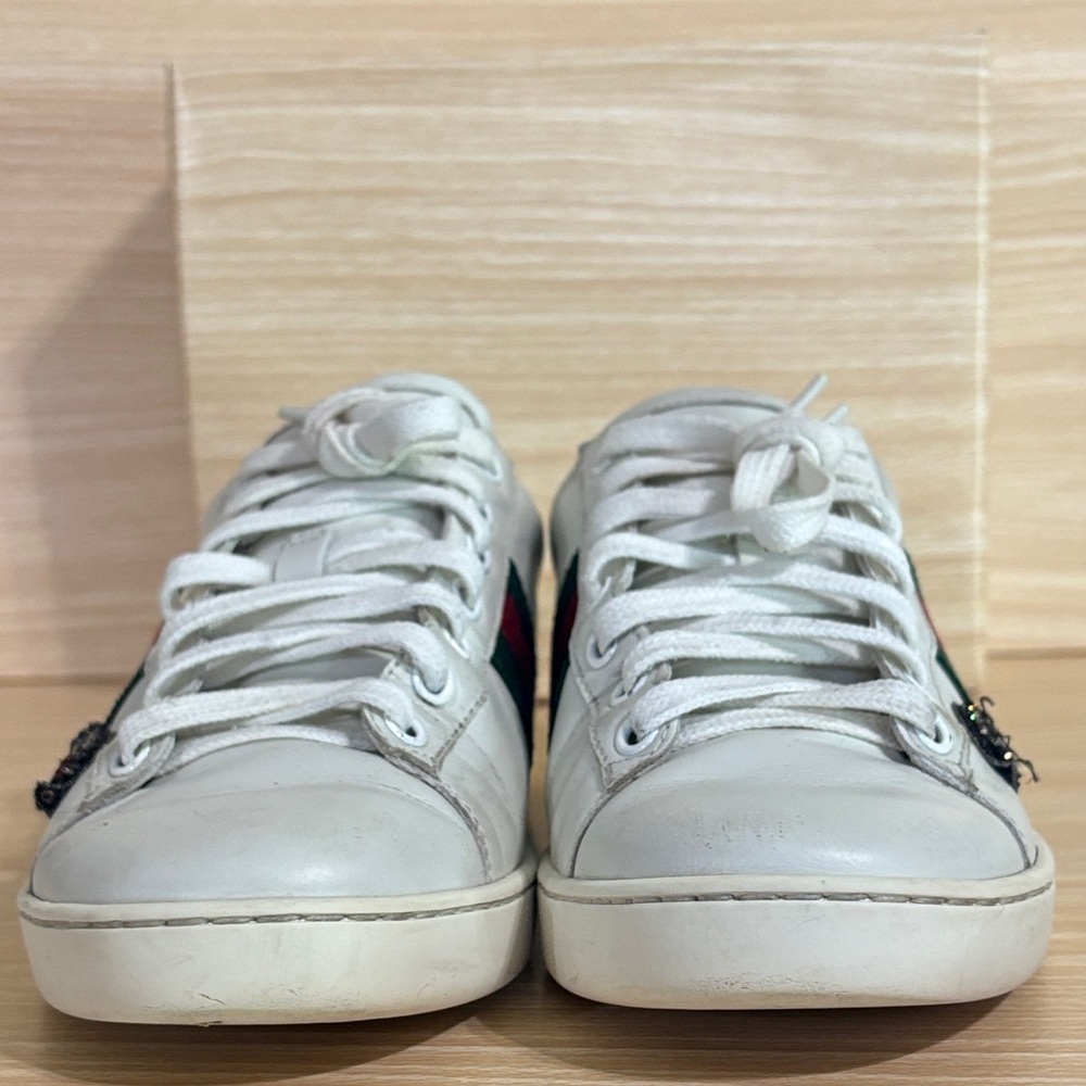 Gucci Ace Crystal Arrow Sneakers White Leather Sz 38 US 8 - Picture 7 of 11